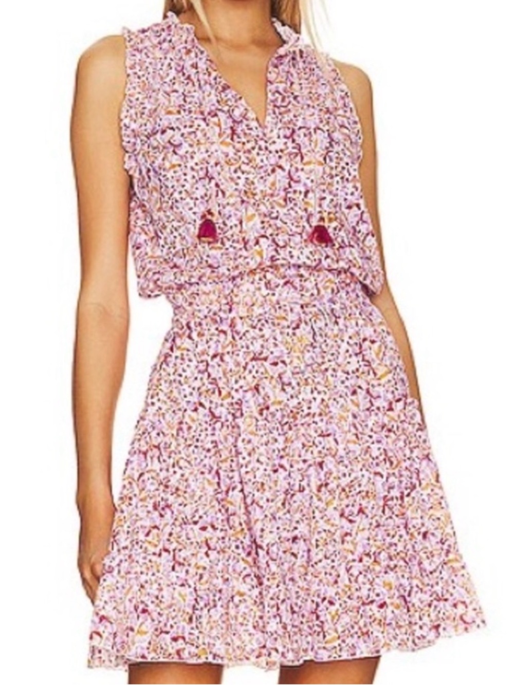 Pink Floral Sleeveless Tiered Summer Dress